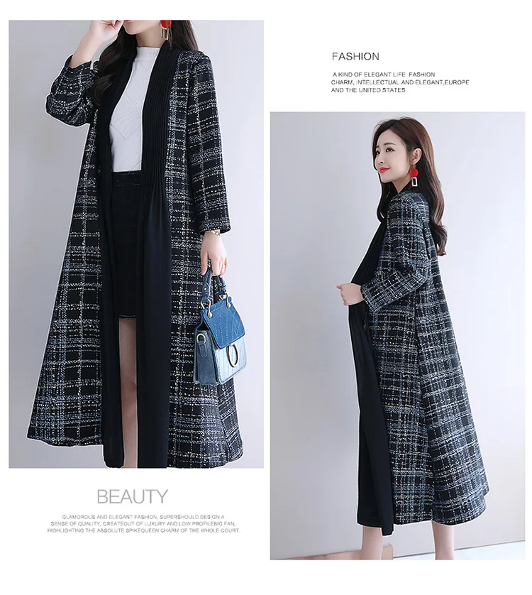 Fashion Casual Mantle Spring And Autumn New Style Plaid Trench Coat Women's Long Outdoor Shawl Coat over-the-Knee Korean-st