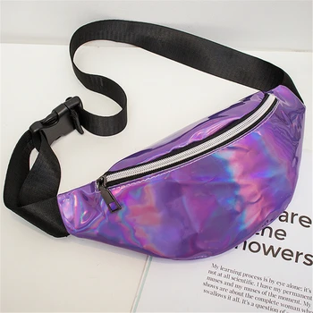 

Fashion Laser Waist Bag Multifunction Shoulder Sequin Chest Bags for Women Waterproof PU Leather Solid Color Belt Bag Handbags