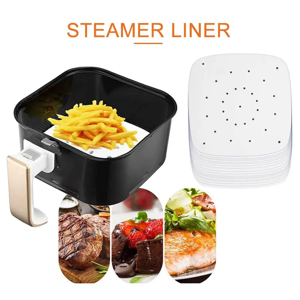 100pcs Air Fryer Liners Anti-stick Pad 6-9inch Bamboo Steamer Liners  Premium PerforatedSilicon Paper Steaming