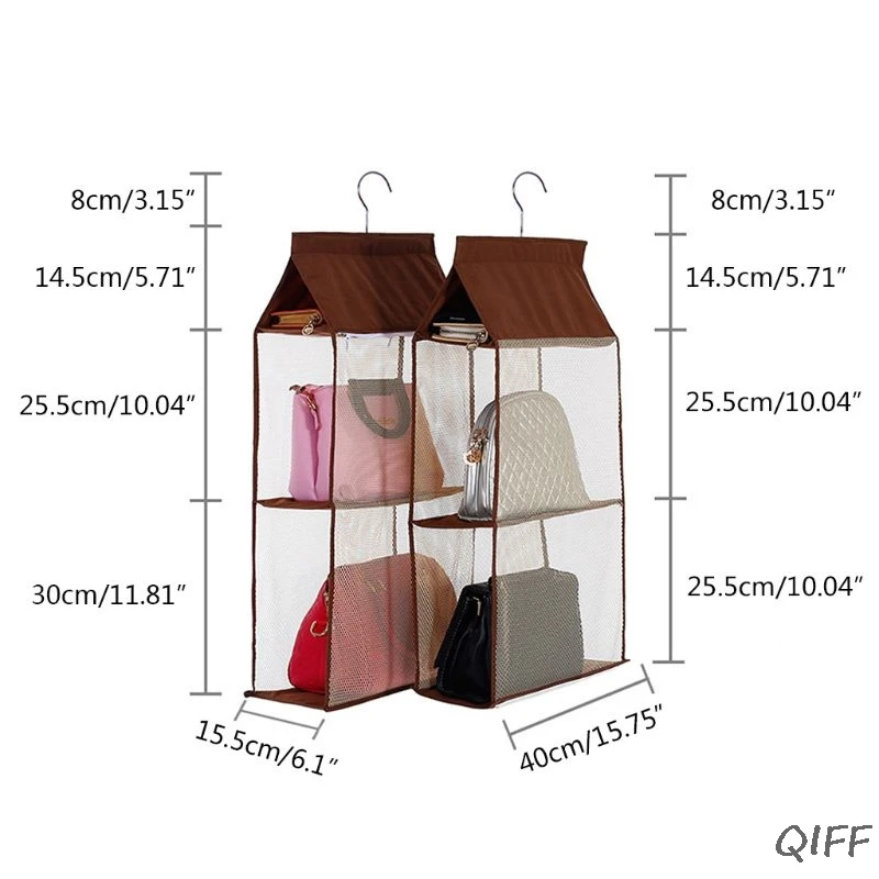 Detachable 4 Pockets Hanging Purse Handbag Tote Bag Storage Organizer Wardrobe