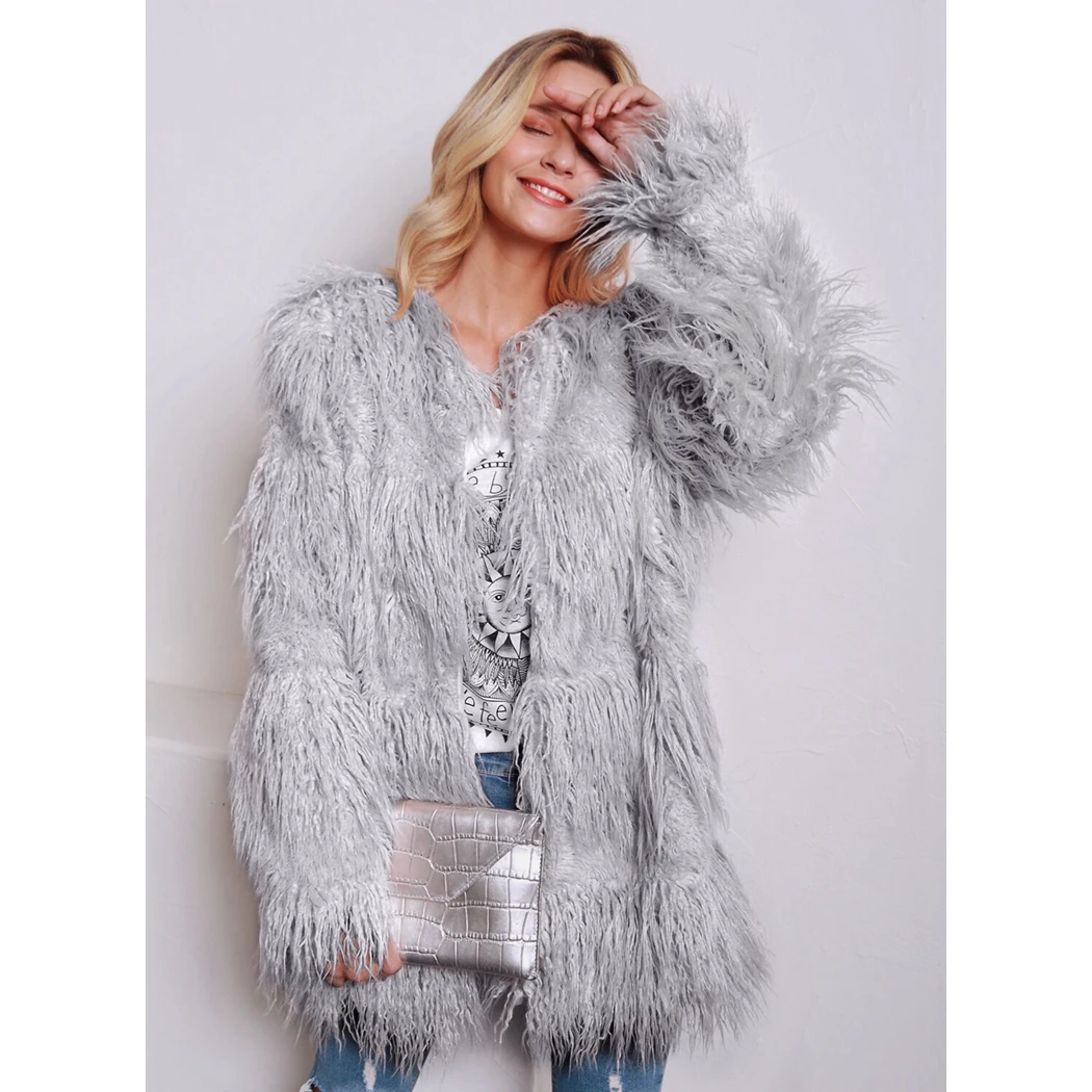 

Nice Fashion Winter Faux Fur Coats Women Faux Fur Jacket Outerwear Plus Size Female Fluffy Warm Fleecy Overcoat Plush Coat