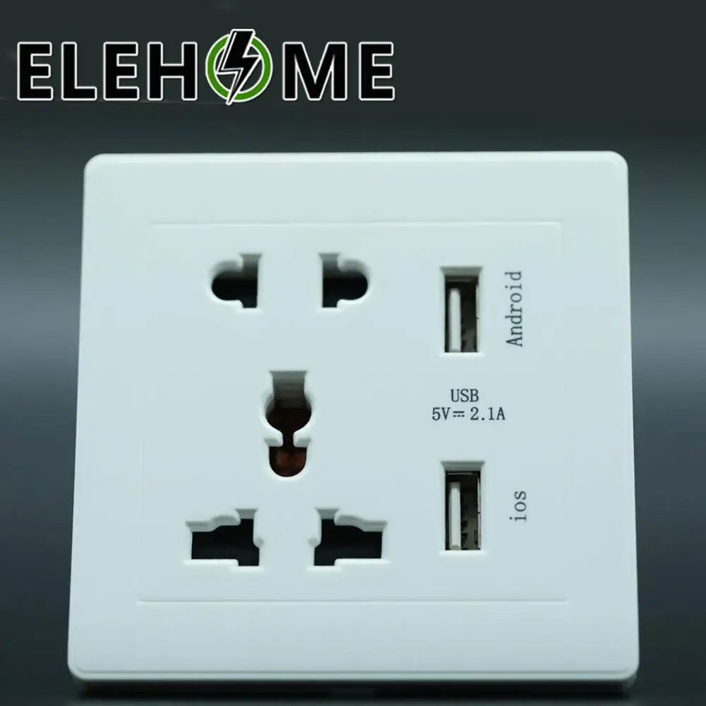 1pcs Adapter Paste Holder EU Plug Socket 2.1A Dual USB Wall Socket Charger AC/DC Power Adapter Plug Outlet XF30 - Тип: Wall socket