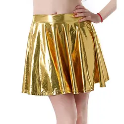 Женская Однотонная юбка из искусственной кожи, Сексуальная Мини Короткая юбка, Клубная одежда, плиссированные глянцевые вечерние