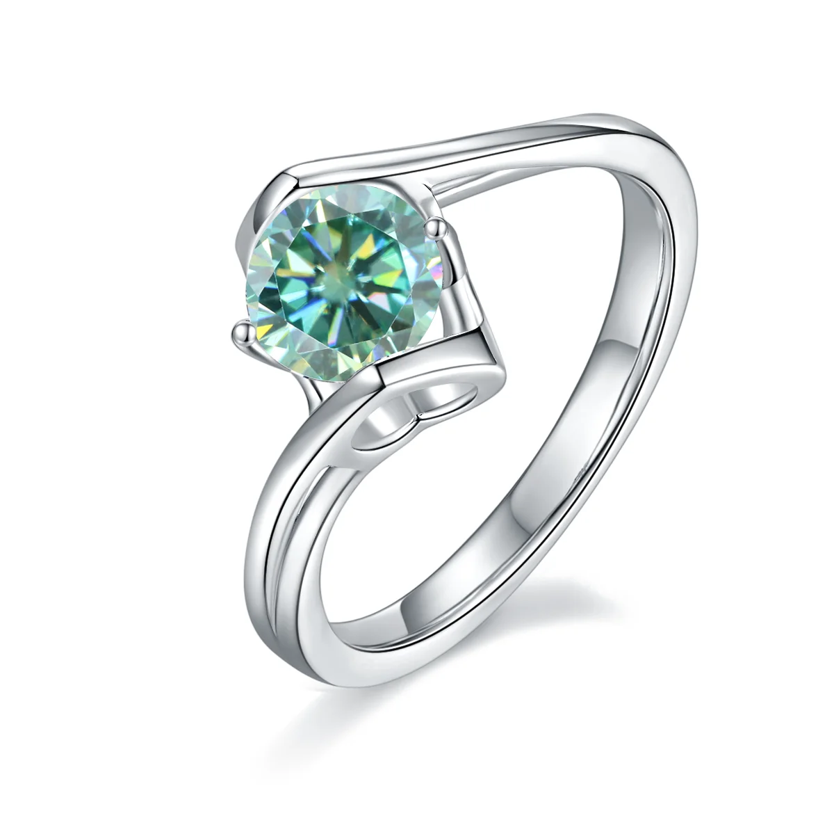 RICA FELIZ 925 Sterling Silver Green Moissanite Ring 1.0Ct 6.5mm Round Modern Bypass Moissanite Engagement Ring For Women RicaFeliz • 2022