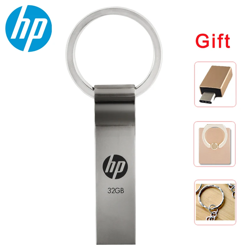 Hp V285W металлический брелок для ключей USB флэш-накопитель 32 Гб 64 Гб водонепроницаемый пылезащитный Флешка портативный для планшета ноутбука автомобиля tv Box