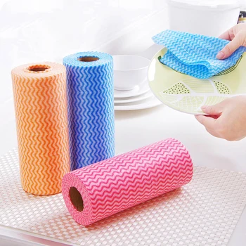 

1 Roll Non-Woven Fabric Washing Cleaning Cloth Towels Kitchen Towel Disposable Striped Practical Rags Wiping Souring Pad-40