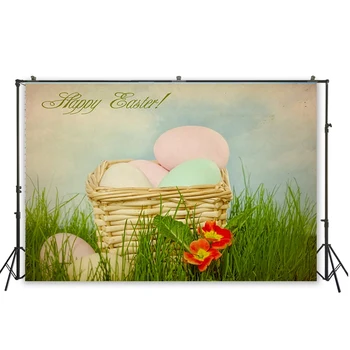 

HUAYI Happy Easter Backdrops Colorful Eggs Green Grass Decoration Blue Sky Background Backdrops For Newborn Photoshoot D-5192