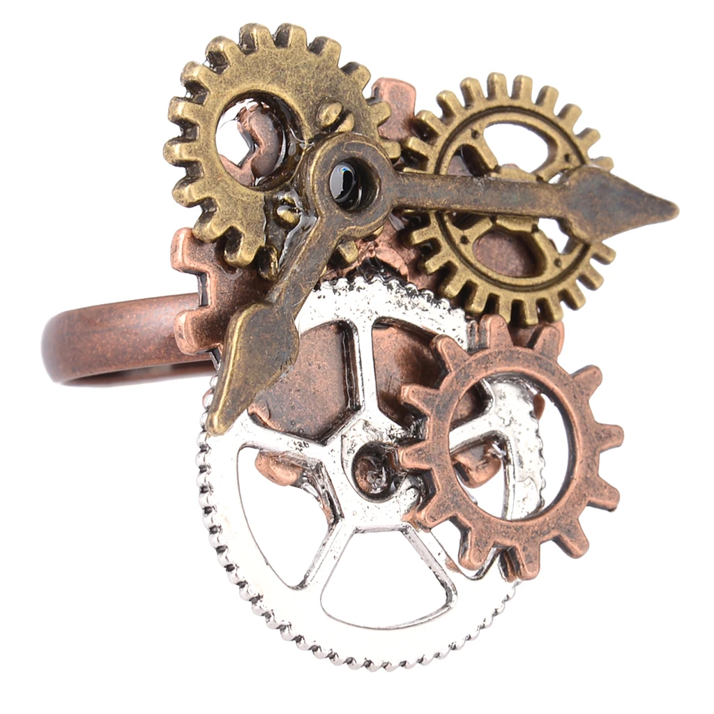 3 Pcs Women Men Vintage Steampunk Watch Part Gears Punk Antique Copper Adjustable Rings Fashion Jewelry