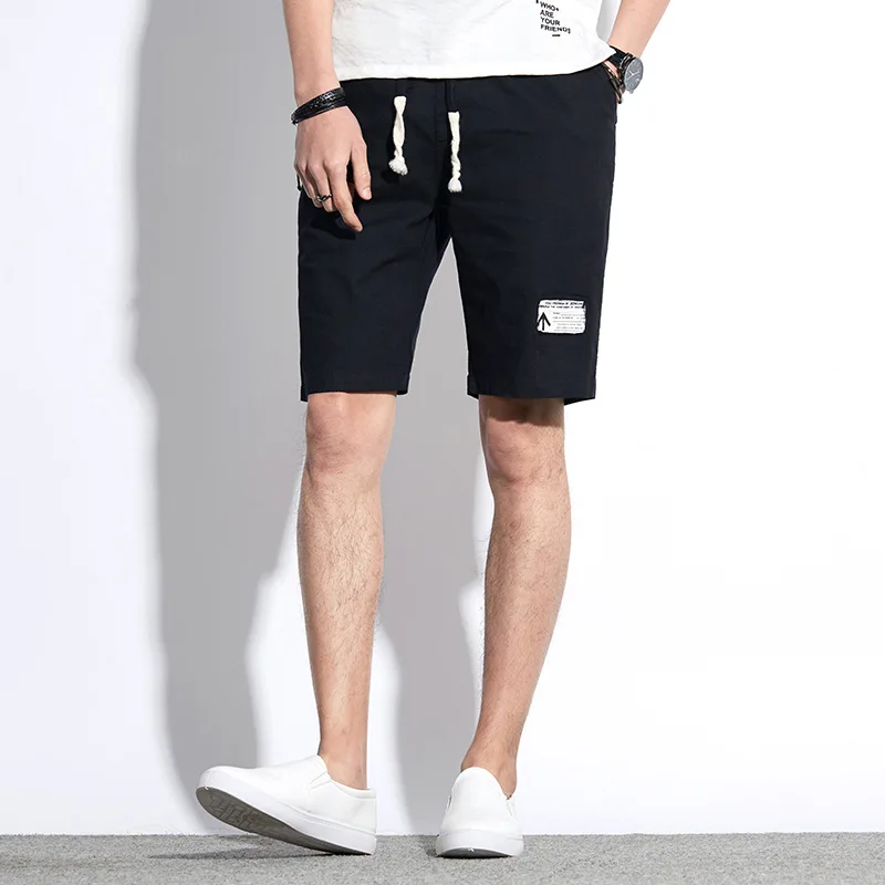 Мужские повседневные шорты Уличная чистый цвет хлопок шнурок свободные летние шорты модные аппликации Избегайте глажки