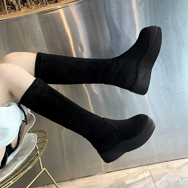 New Over The Knee High Boots Women 6 Cm Winter Slim Flat Platform Boots Ladies Waterproof Casual Women Shoes 3 Style