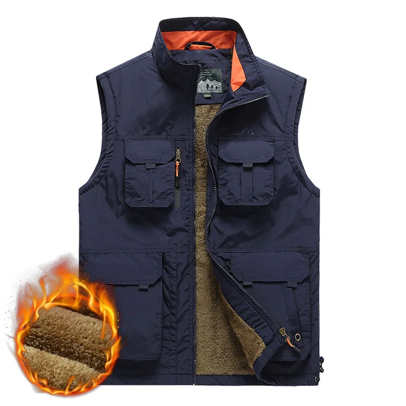 

Large Size Multi-pockets Fleece Vests Men Autumn Winter Thick Warm Waistcoat Windproof Tactical Plus Size 6XL Sleeveless Jacket