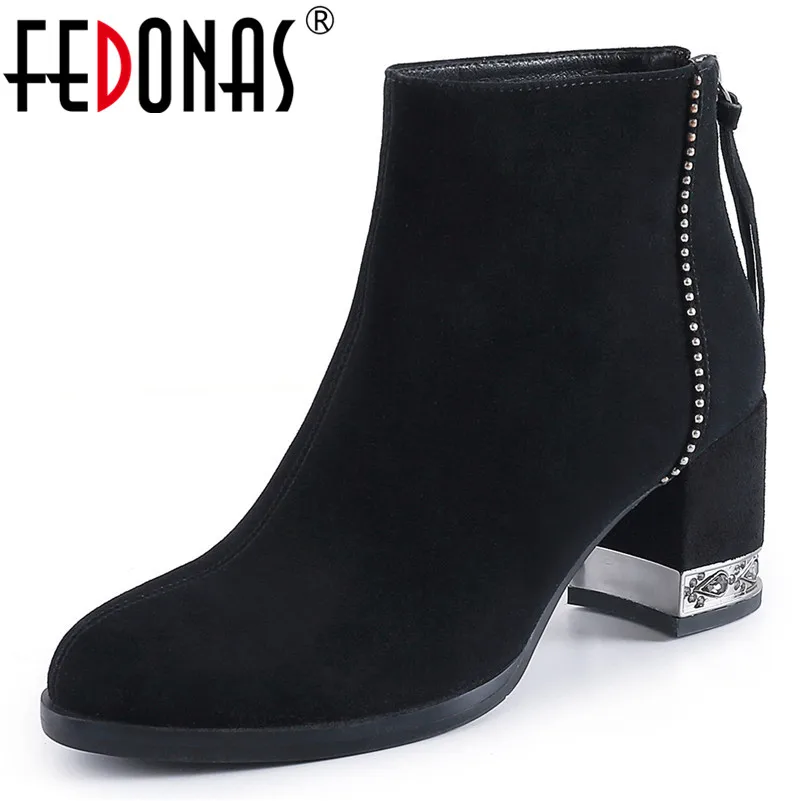 

FEDONAS New Crystal High Heels Female Chelsea Boots Winter Cow Suede Women Ankle Boots Party Office Shoes Woman Big Size Boots