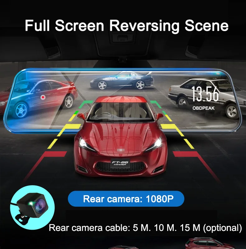 Автомобильный видеорегистратор с сенсорным экраном 10 дюймов 1080P двумя