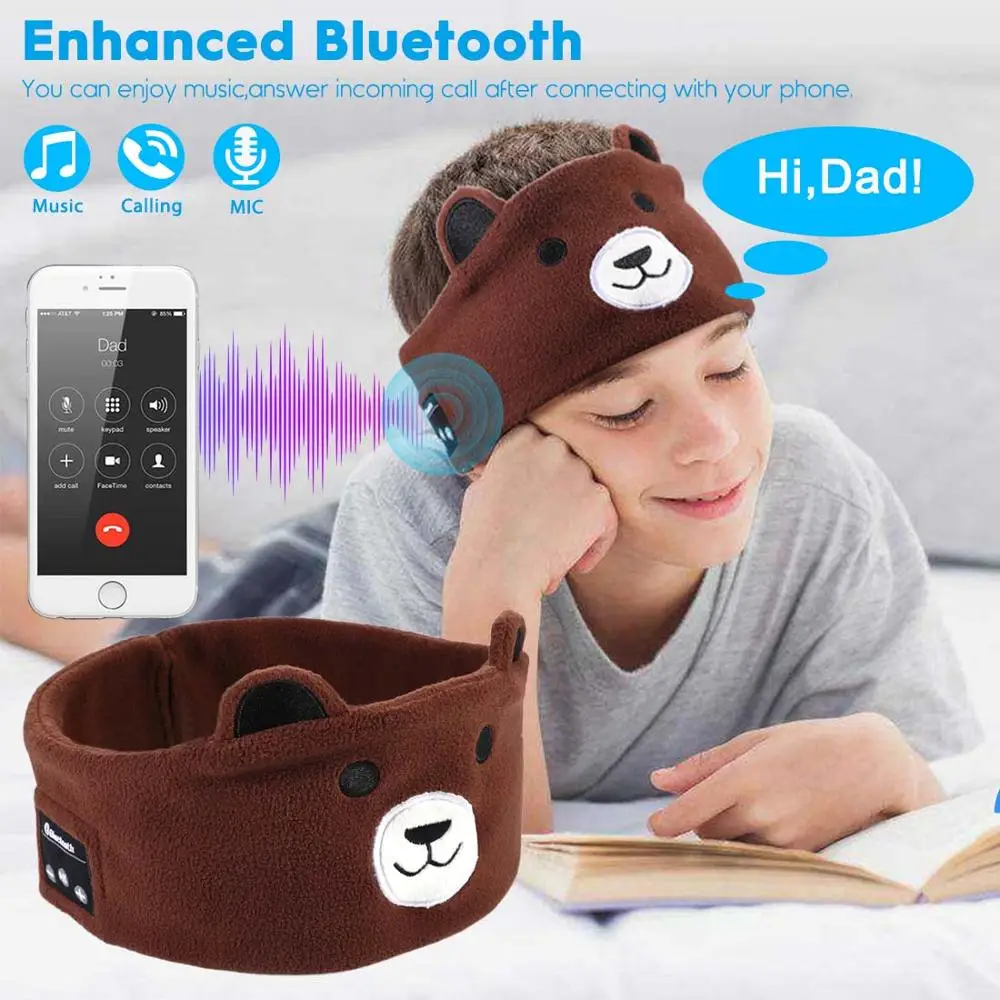 JINSERTA Cute Kid Bluetooth Headphone Sleep Mask Bluetooth 5 0 Stereo Music Player Support Handsfree Soft Headband for Phone
