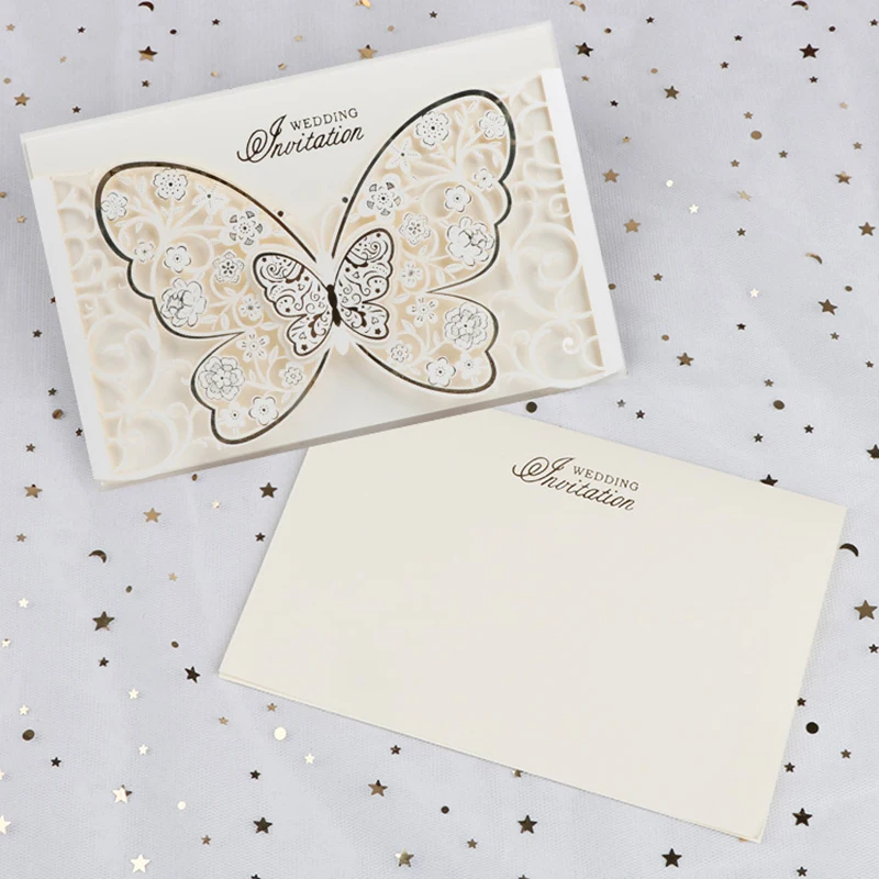50pcs Butterfly Elegant Laser Cut Wedding Invitation Card Business Greeting Card Customized Wedding Decoration Party Supplies