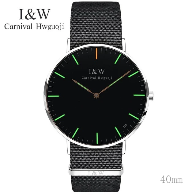 40mm silver green Карнавальные светящиеся тритиевые часы T25 для мужчин и женщин ультратонкие нейлоновые часы класса люкс брендовые кварцевые часы для мужчин часы Relogio Masculino - Цвет: 40mm silver green