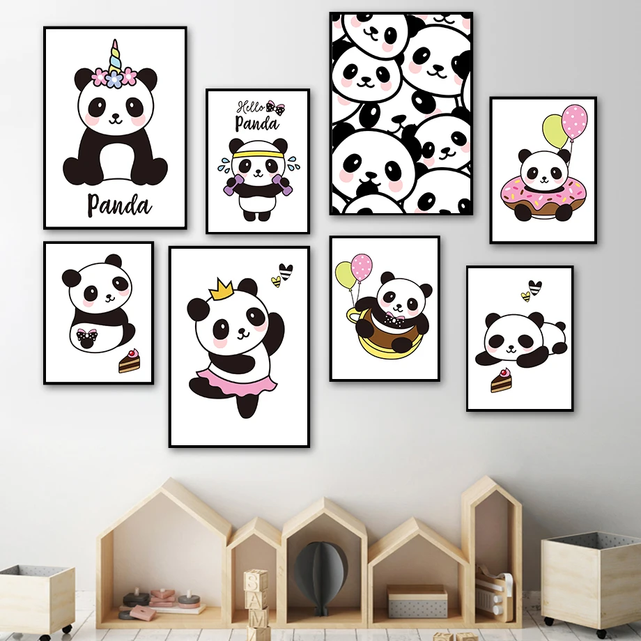 

Panda Chocolate Balloon Cake Sport Cartoon Wall Art Canvas Painting Nordic Posters And Prints Wall Pictures Kids Room Decor
