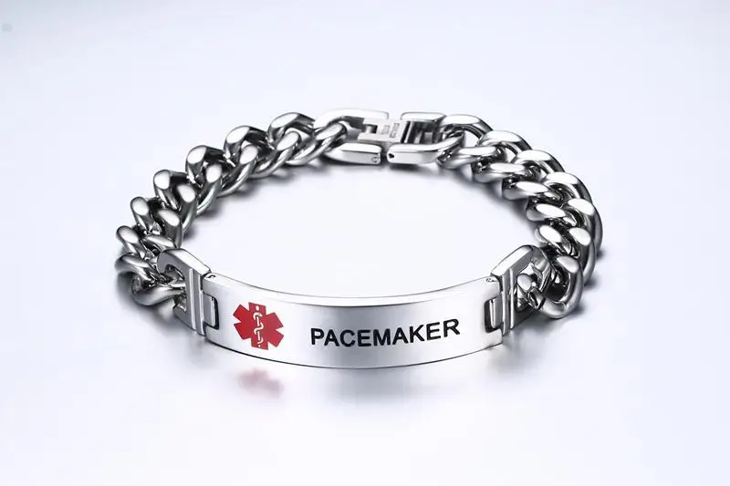 Mens Medical Alert ID Bracelets Stainless Steel Link Chain Wrist PACEMAKER 18