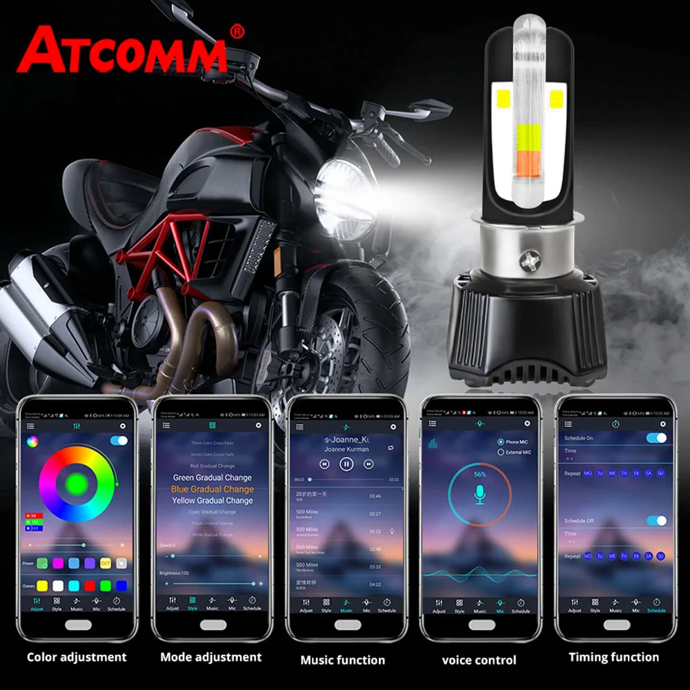 Светодиодный мотоциклетный фонарь ATcomm H4 BA20D HS1 P15D Ph11 фара для мотоцикла прожектор