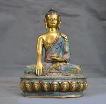 

wedding decoration old Tibet bronze Cloisonne Buddhism Medicine Buddha Sakyamuni Shakyamuni statue