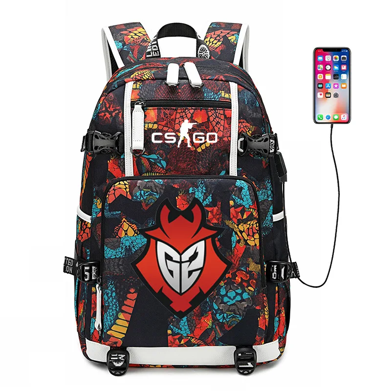 

CS GO FNATIC Virtus Backpack Snake Pattern Student School Bags travel Shoulder Laptop Bag for Teenager USB Port Rucksack Bag