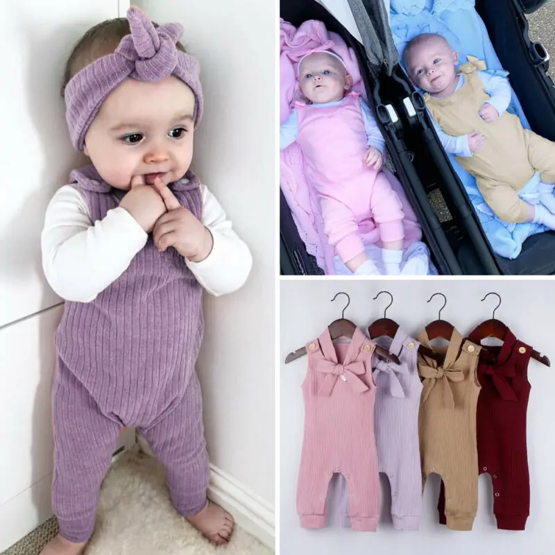 Зимний комплект из 2 предметов для новорожденных девочек и мальчиков; Однотонный комбинезон без рукавов+ повязка на голову; наряды комплект костюм