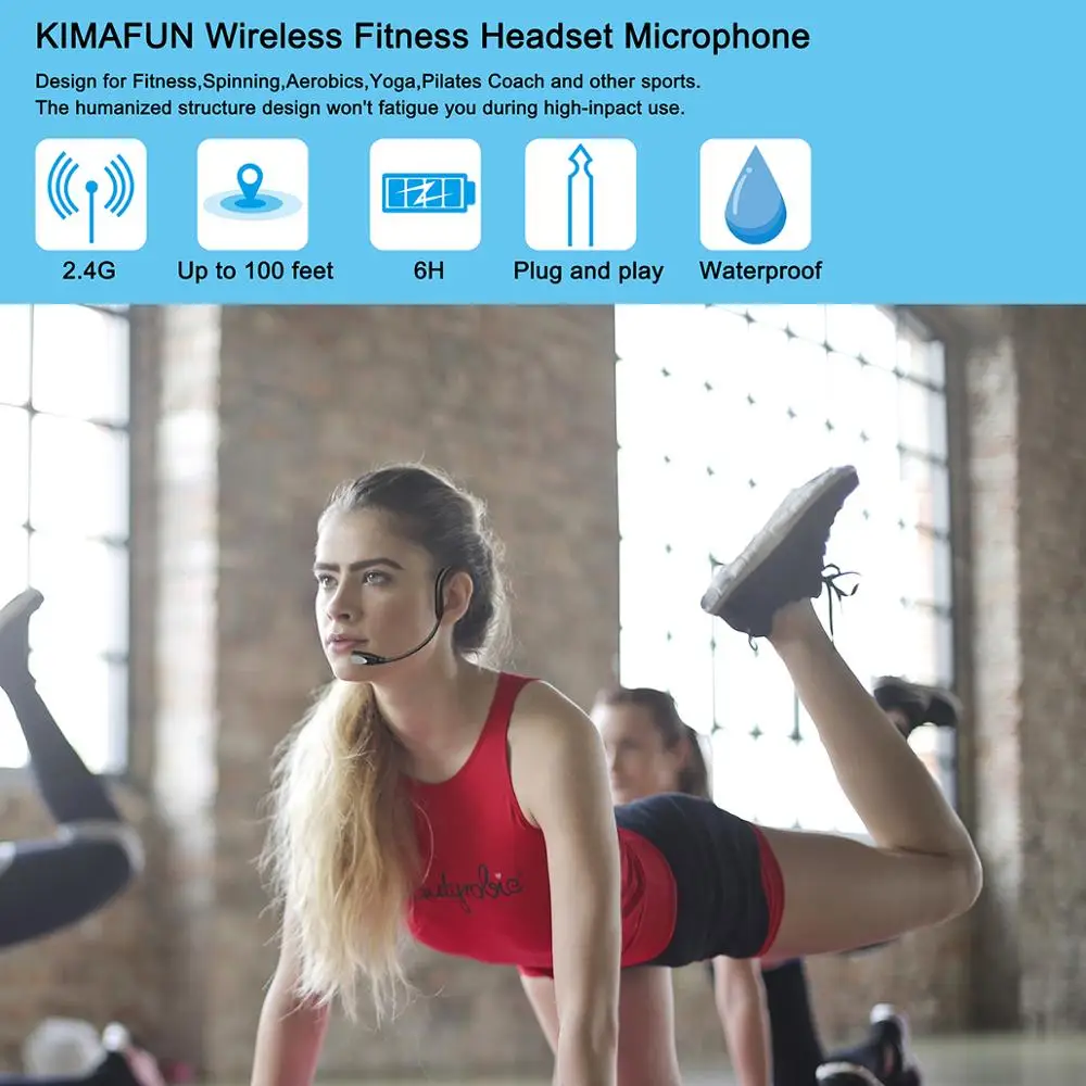 KIMAFUN KM-GWP88 2,4G беспроводная гарнитура для фитнеса, микрофон, водонепроницаемый микрофон для голосового усилителя, записи, фитнеса, тренера Yaga