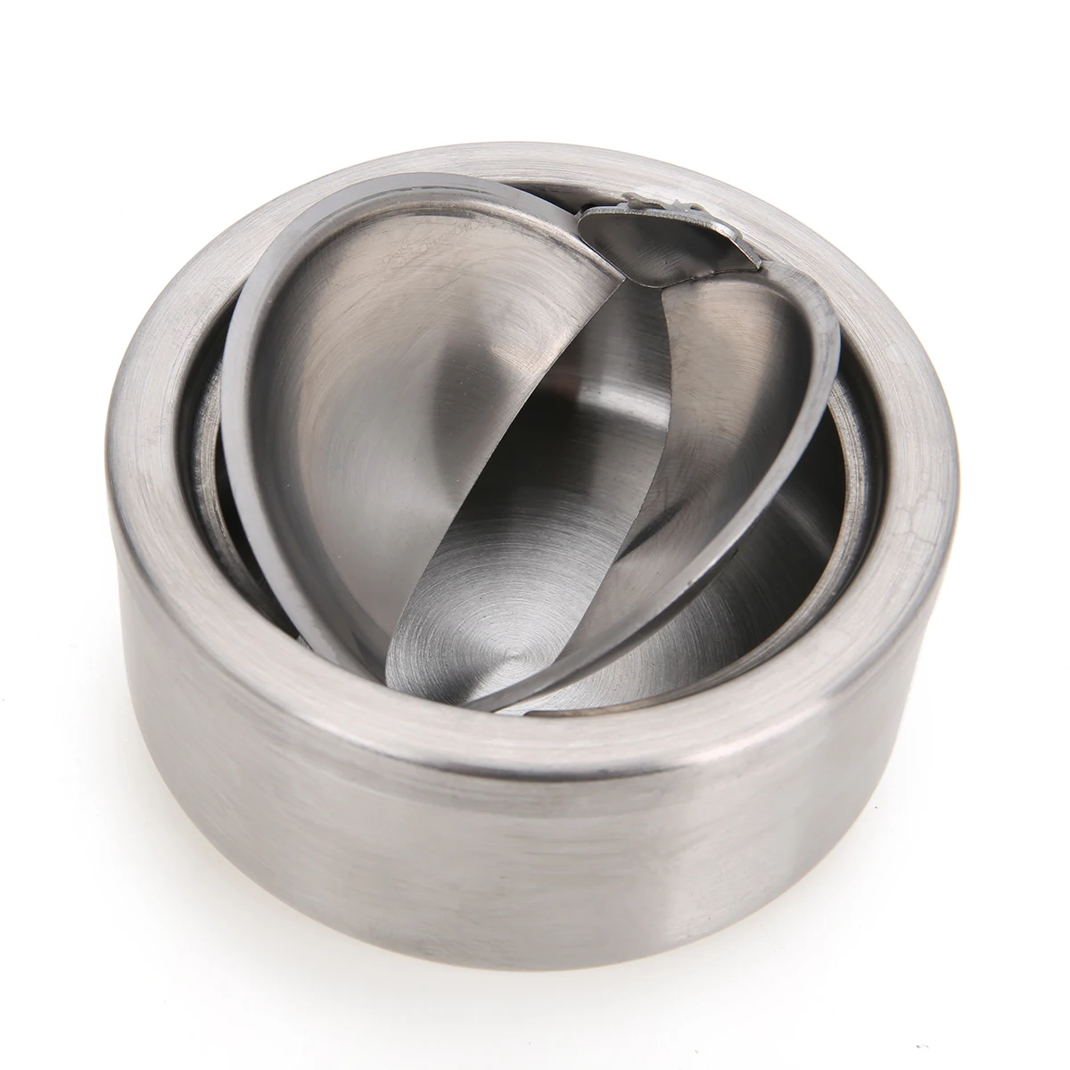 1pc Cigarette Lidded Ashtray Stainless Steel Silver Windproof Ashtray with Lid Round Shape Smoking Ash Tray