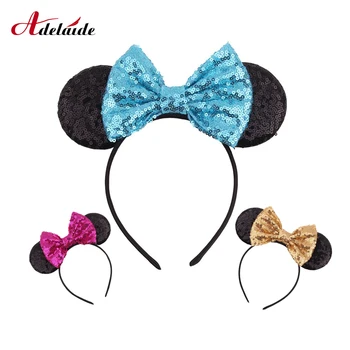 

New Fashion Minnie Glitter Ears Hairband With Sequin Bows For Kids Girls Cute Bow Headband Hair Hoop Hair Accessories