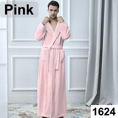 Men Pink Для влюбленных удлиненные размера плюс зимние теплые фланелевые коралловые флисовые банные мужские Халаты женские вязаные вафельные кимоно халат - Цвет: Men Pink