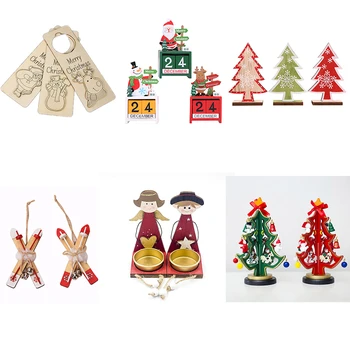 

New Year Sleigh with Bell Christmas wooden ornaments Xmas desktop decorations 3-dimensional DIY Christmas Tree decoration ZB953