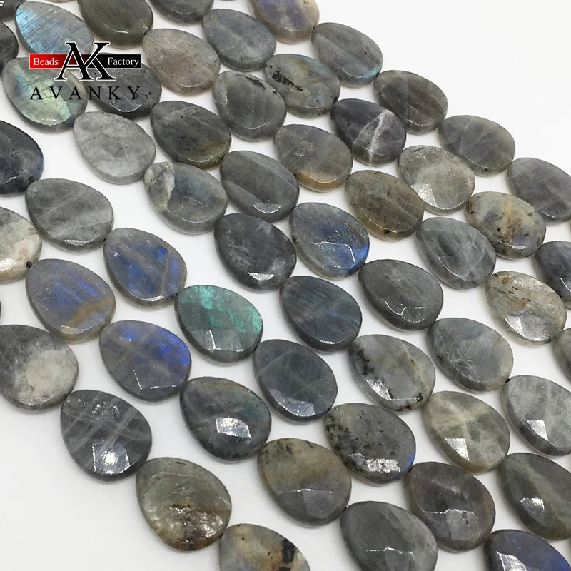 Natural Stone Blu-ray Labradorite Beads Faceted Water Drop Shape Loose For Jewelry Making DIY Necklace Bracelet 15'' 8x12mm