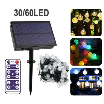 

30/60 LED Solar Powered Bulbs String Lights Waterproof LED String Light With Remote Control For Outdoor Garden Yard Light