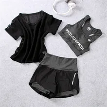 1 комплект/3 шт., комплекты для тренировок с высокой талией, Шорты Для Йоги+ спортивный комплект с бюстгальтером+ футболка, Женская Спортивная одежда для бега, фитнеса, женские комплекты для спортзала