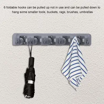 

Multifunctional Mop Hanger Hook Up 5 Position Wall Mounted Gadgets Brush Kitchen Holder Bathroom Storage Plastic Broom Rack