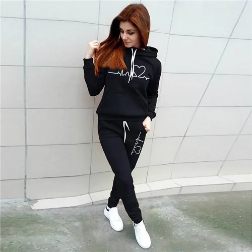 Women Tracksuit Pullovers Hoodies and Black Pants Autumn Winter Suit Female Solid Color Casual Full Length Trousers Outfits 2021 23