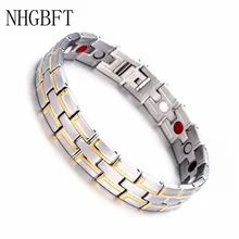 Мужской здоровья инкрустация магнит браслет из нержавеющей стали черный и золотой цвет движения Германий элемент браслет из нержавеющей стали