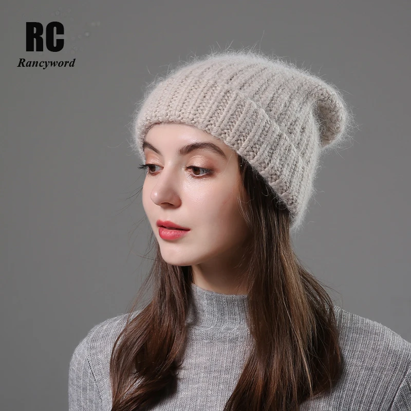 

new simple Rabbit fur Beanie Hat for Women Winter Skullies Warm wool Cap Gorros Female Cap Women knitted Winter Hat