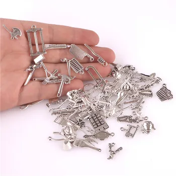 

65Pcs/Lots Metal Mixed Tool Axe Hammer and Computer Charms Scissors Corkscrew Pendant For Men Gift Jewelry Making 23210