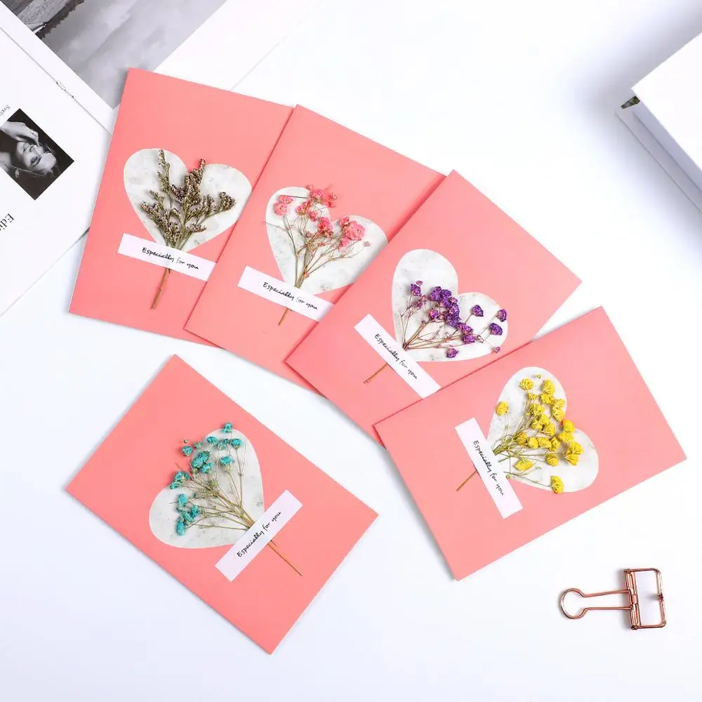 1 шт. розовая серия высушенных цветов ручная открытка с надписью blession свадебные