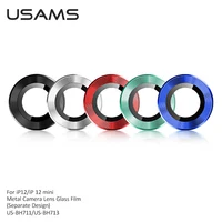 USAMS 3 pcs Matel Ring Tempered Glass Film For iPhone 12 Pro Max Camera Protector Protective Back Cover Case For Iphone 12 mini Pro Max
