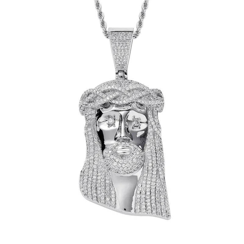 Iced Out Jesus Corolla Big Pendant Mens Hip Hop Necklace With Chain Fashion CZ Stone Necklace For Man Women Gift - Окраска металла: Имитация родиевого покрытия