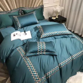 

European abstrac geometric embroid bedding set,full queen king 100s cotton double home textile bedsheet pillow case duvet cover