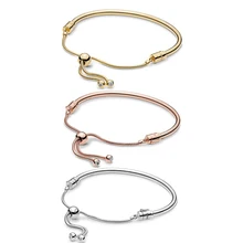 Новинка, Стерлинговое Серебро 925 пробы, скользящий браслет с цветами, блестящий, для европейской женской моды, сделай сам, шарм, ювелирное изделие, подарок