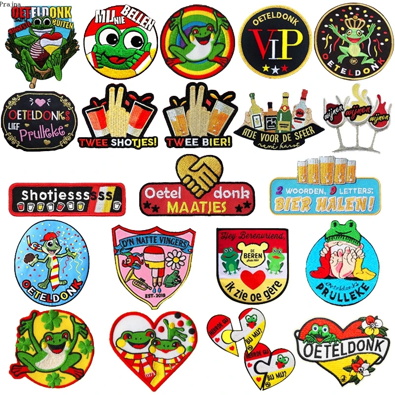 

Prajna Oeteldonk Emblem Full Embroidered Frog Carnival for Netherland Iron On Patches On Clothes Embroidered Patches For T-shirt