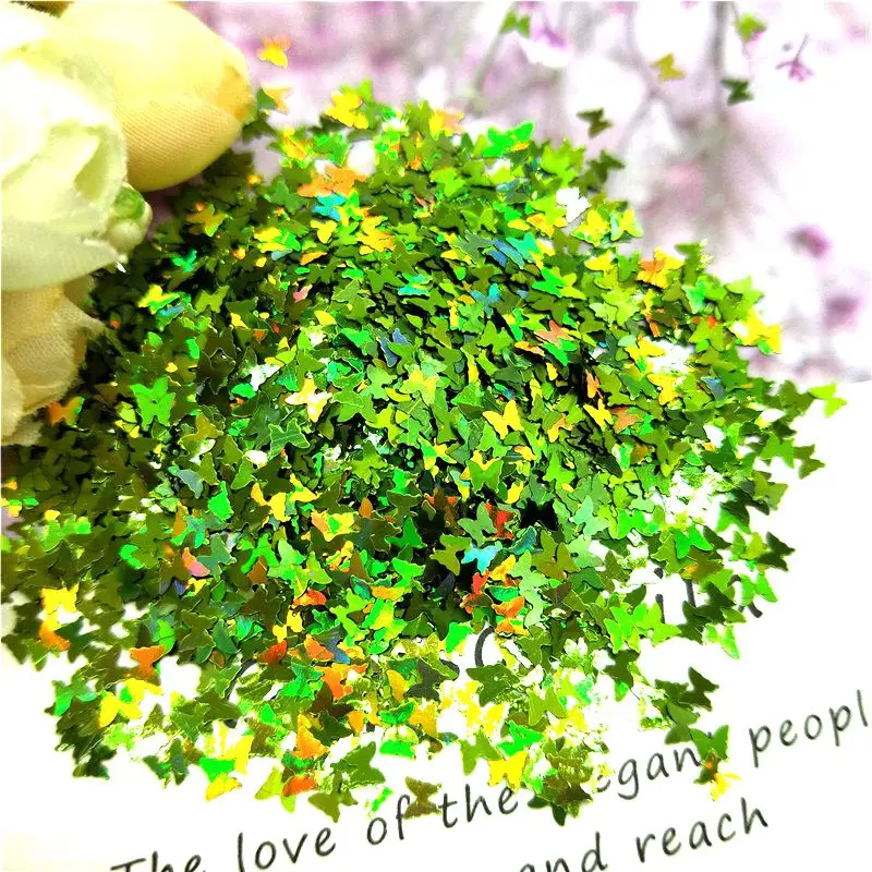 Laser light green10g Ультратонкая 3D блестка для ногтей 3 мм бабочка Лазерная блестка из ПЭТ для украшения ногтей боди-арт живопись для ногтей DIY Декор 10 г - Цвет: Laser light green10g