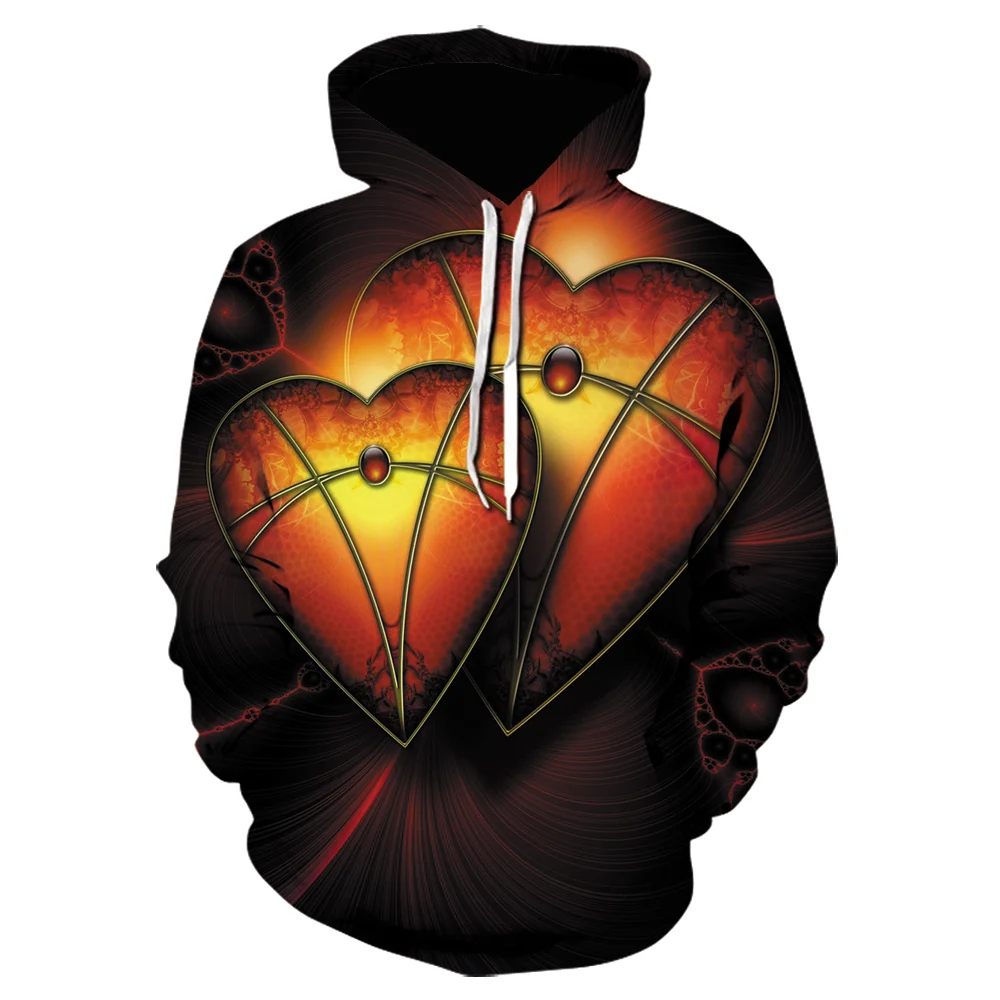 

2020 new Customized Men Women Casual Long Sleeve Hoodies Fashion Heart Pattern New Jumper Pullover black mens hoodies Dropship