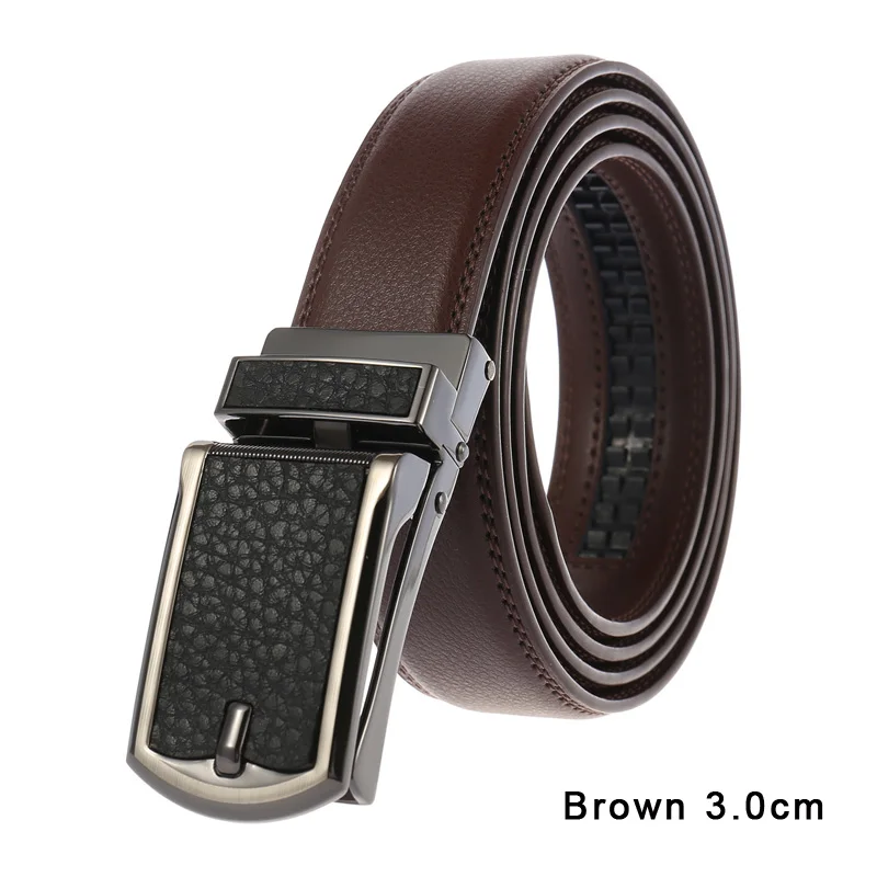 Brown 3.0cm MEDYLA Новая автоматическая пряжка мужские ремни Модный деловой ремень известный бренд роскошные ремни для мужчин кожаные 3,0 см черный и коричневый - Color: Brown 3.0cm