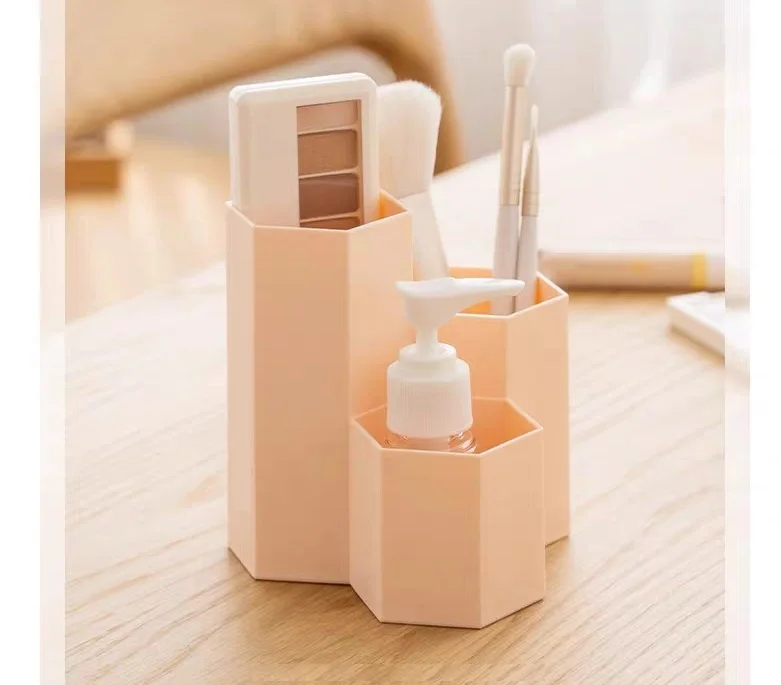 3 Lattices Cosmetic Make-up Brush Storage Box Table Organizer Makeup Nail Polish Cosmetic Holder Make Up Tools Pen Holder Rack