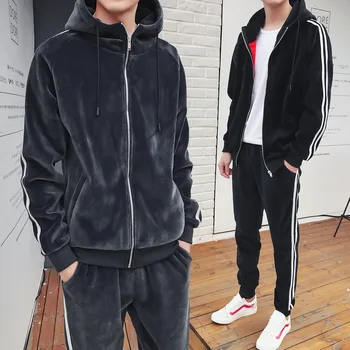 

MEN'S Suits Winter Brushed Thick Double-sided Plush Two Piece Set Men's Korean-style Trend Casual Comfortable Hoodie Pullover